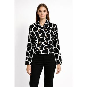 ID Entity Lord & Taylor Jacket Black and White Giraffe Size 10 Double Breasted